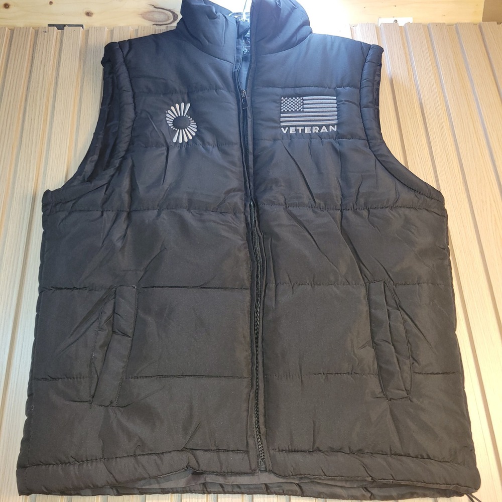 Burnside Mens Puffer Vest Black Size L Veteran American Flag Embroidered Quilted